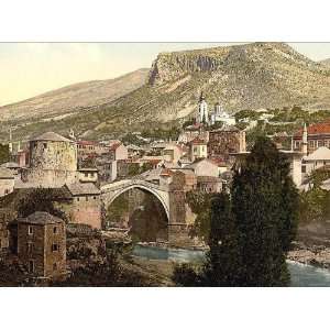 Vintage Travel Poster   Mostar Romer Bridge Herzegowina Austro Hungary 