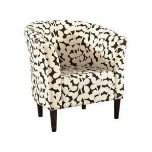  Barrel Shaped Accent Chair with Brown Modern Floral Fabric 