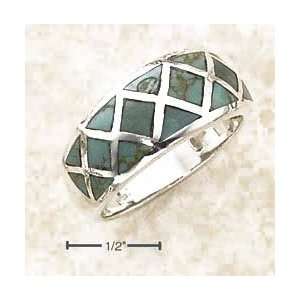 Graduated Cross Hatch Design Created Turquoise Inlay Ring   Size 12.0 