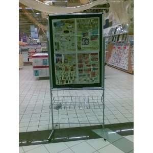   frame mounted on a durable commercial stand with attached basket, One