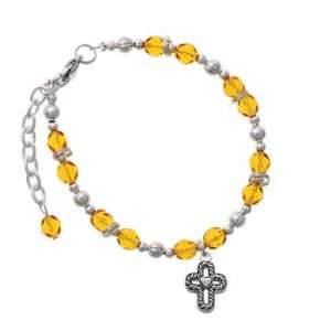  Cross with Rope Border and Heart Yellow Czech Glass Beaded 