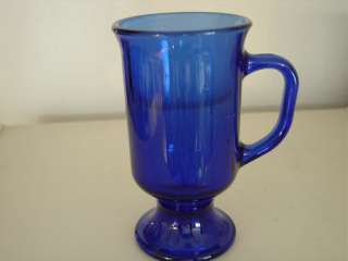 Cobalt Blue Glass Stemmed Mug USA Glass Eggnogs Coffee Cocoa  