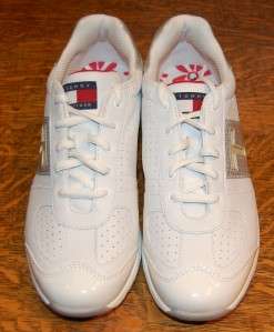   TOMMY HILFIGER White & Silver Leather Sneakers SHOES Youth 6 M  