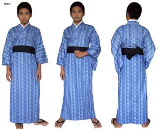 jungen yukata kimono samurai kostüm baumwolle obi blau  