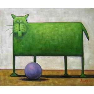  Green Cat Oil Painting on Canvas Hand Made Replica Finest 