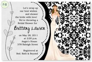 YOUR COLOR Personalized Bridal Shower Wedding Invitations Damask Zebra 