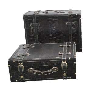  Leather Antique Style Suitcase With Stripes Set of 2 Furniture