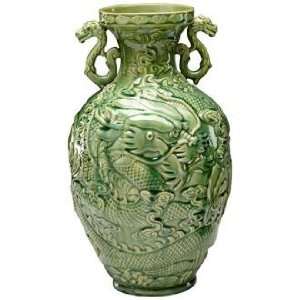  Large Green Apple Singapore Dragon Vase