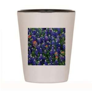 Shot Glass White and Black of Texas Bluebonnets 