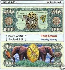 10 Wild Safari African Animals Novelty Money Bills Lot  