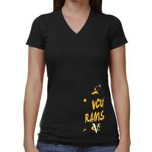  VCU Rams Ladies Paint Strokes V Neck T Shirt   Black 
