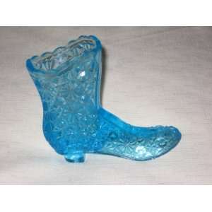  Vintage 1990s Fenton Art Glass Blue Daisy & Buttons Boot 