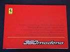 Ferrari F1 360 Owners Manual Warranty Card_Service Book 360 Modena 