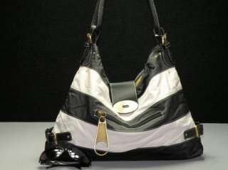 Black White Stripe Faux Leather Purse Handbag Tote Bag  