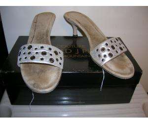 Donald J Pliner Couture silver leather metallic medium heel slides 
