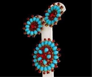 Rare Carnegie Turquoise Red Rhinestone Egyptian Revival Bracelet 