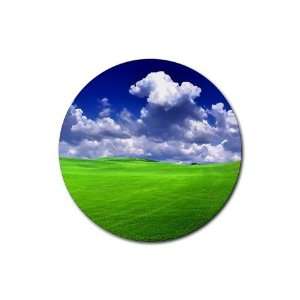 Green grass blue skies Round Rubber Coaster set 4 pack Great Gift Idea 