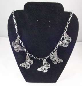 Pretty silver tone butterfly charm chain necklace 18  