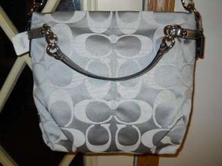 NEW AUTH Coach Silver & Grey Signature Sateen Convertable Brooke 