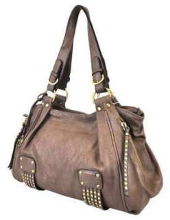   Inspired Side ZIPPER Stud Accent VEGAN Leather Hobo Purse Bag Brown