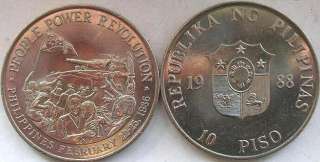 Philippines 1988 Peoples Revolution 10 Pesos Coin,UNC  