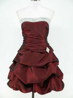 dress190 BURGUNDY SATIN PLUS SIZE STRAPLESS PROM COCKTAIL BALL DRESS 