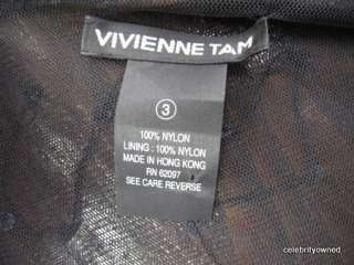 Vivienne Tam Black Sheer Blue Sequin Cap Sleeve Top 3  
