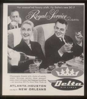 1958 Delta Airlines First Class Royal Service flight ad  