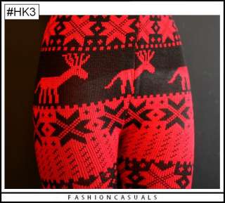 Knitted Nordic Fairisle Christmas Snowflake Reindeer Pattern Leggings 