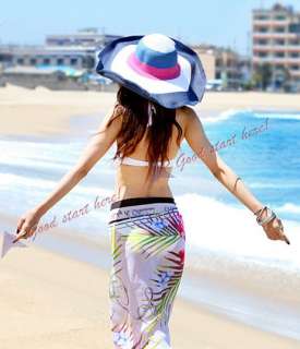  Striped Hats Cute Girls Lady Summer Beach Wide Brim Straw Sun Hat Cap