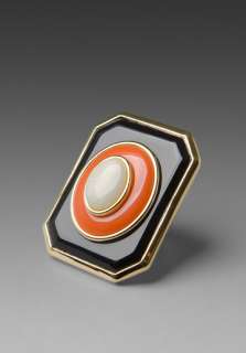 HOUSE OF HARLOW Art Deco Ring w/ Moonstone in Gold/Black/Coral at 