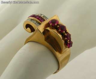 Antique Art Deco 7 Rubies 18k Gold Ring  