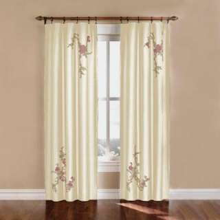 Curtainworks Asia Ivory FloralEmbroidered Faux Silk Rod Pocket Curtain