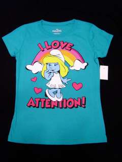   / Smurfette I Love Attention T shirt Size 4 5,10 12,14 16 New  