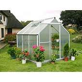   Polycarbonate Greenhouse in Silver including Base and Free Shelving