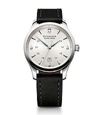   Swiss Army Alliance Silver Dial Men Black Leather Watch $425.00