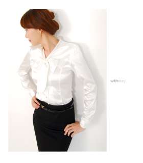 A005266 / Romantic Satin Blouse, Ribbon, Shirt, Korea, Woman, Ladies 