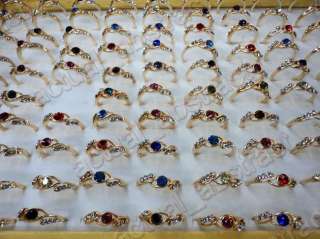 FREE wholesale 100pcs+TRAY RHINESTONE&18KGP RINGS #6 10  