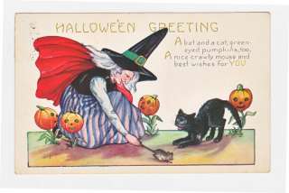Whitney Made HALLOWEEN POSTCARD 1925 Witch Cats JOL  