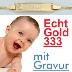 BABY ARMBAND + NAMEN GRAVUR SCHUTZ ENGEL ECHT GOLD 333  