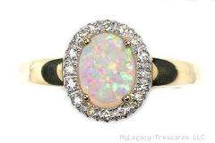 Harlequin solid opal diamonds engagement 14K gold ring Australian love 