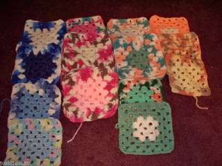 Granny Squares Yarn Crocheted 25 Afghan Blocks Multi A+  