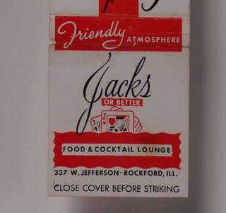 1960s? Jacks or Better Lounge Matchbook Rockford IL MB  