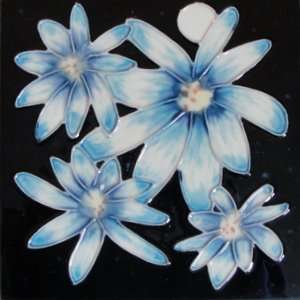 Blue Flower Wall Art Tile Ceramic Trivet 6x6 Coaster  