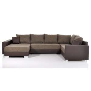 Sofa Comfort Braun Strukturstoff Couch mit Kissen und Schlaffunktion 