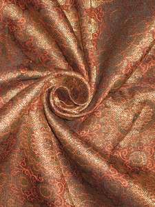 Spun Silk Brocade fabric Orange,Black & Metallic Gold 44  