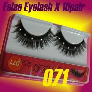 071 LONG NATURAL THICK W Rhinestones false eyelash X10  
