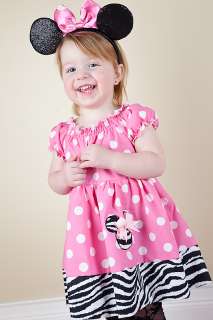 Custom Boutique Girls Minnie mouse zebra and pink peasant dress size 