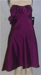 NEW $149.00 JS BOUTIQUES PLUM IRRIDESCENT STRAPLESS DRESS W/PLEATED 