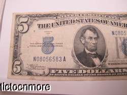 US 1934 C $5 FIVE DOLLAR BILL SILVER CERTIFICATE BLUE SEAL SMALL NOTE 